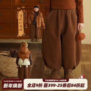 子男童灯芯绒休闲裤 冬一体绒宝宝裤 2025新款 砚台家儿童加绒灯笼裤
