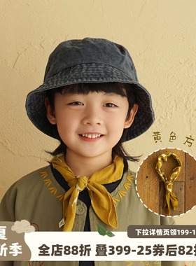 砚台家男童森系黄色方巾2026春季新款儿童小围巾宝宝洋气领巾围脖