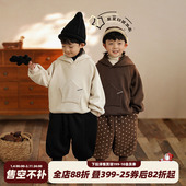 衣服秋冬款 砚台家童装 儿童加绒卫衣男童连帽上衣男孩纯色套头衫 潮