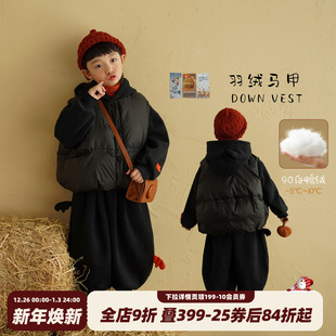 儿童黑色马夹韩版 款 洋气坎肩 男童保暖羽绒马甲2025冬装 砚台家童装