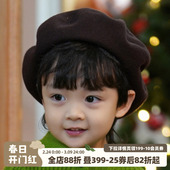 砚台家童装 儿童羊休闲毛贝雷帽宝宝画家帽男女童毛呢帽子秋冬 韩版