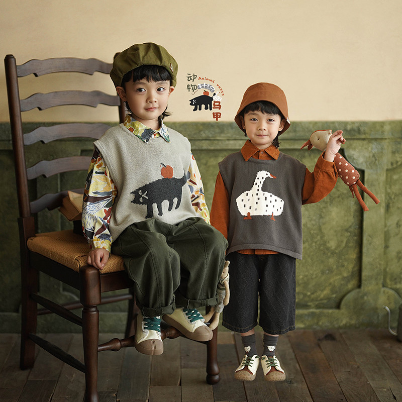 砚台家男童森系开秋马甲春秋针织坎肩儿童纯棉背心男宝宝上衣童装