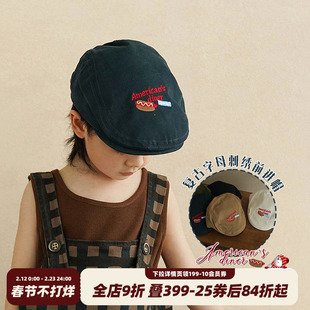 砚台家儿童帽子贝雷帽2025新款男女童韩系反戴复古字母刺绣前进帽