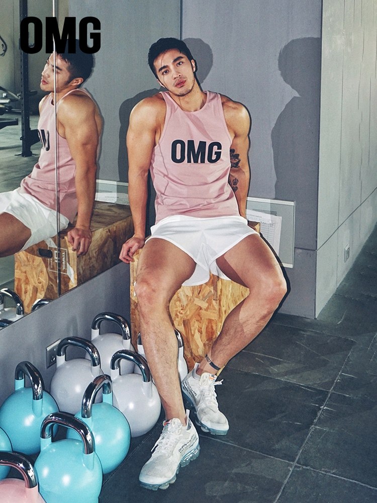 OMG tide brand waistband thin tight running sports fitness training vest men's quick-drying sleeveless fitness clothing