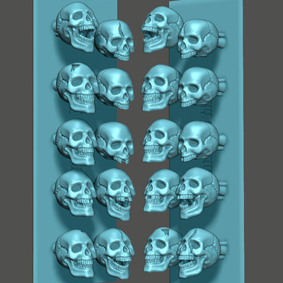 3d打印图纸模型素材十组骷髅头骨STL摆件圆雕图F2859
