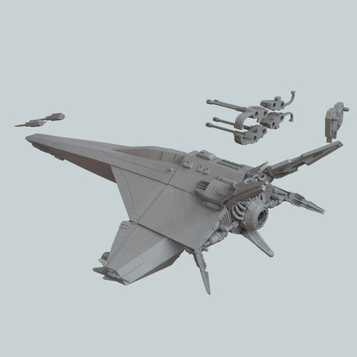 3d打印图纸模型素材星际飞船突击舰STL摆件圆雕图F3080