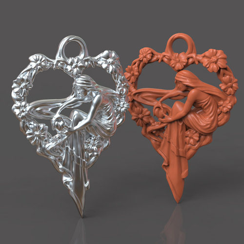 3d打印图纸模型素材心形女孩首饰珠宝吊坠STL圆雕图F3076