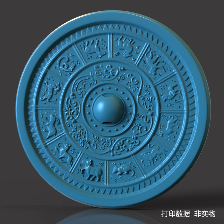 3d打印图纸模型十二生肖青铜镜STL摆件立体圆雕图F5111