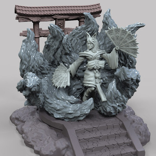 3d打印图纸模型稻荷神社九尾狐STL摆件立体圆雕图F3351