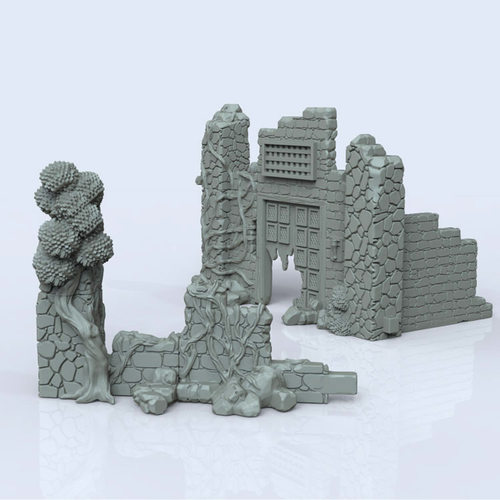 3d打印图纸模型素材文件建筑废墟小场景STL摆件立体圆雕图F3280