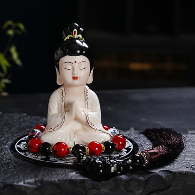中式观音汽车摆件网红陶瓷公仔车前台装饰用品新年吉祥物车载