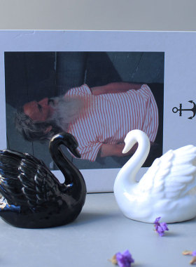 现代简约黑白情侣天鹅陶瓷小摆件结婚礼物 家居婚房装饰品陶瓷