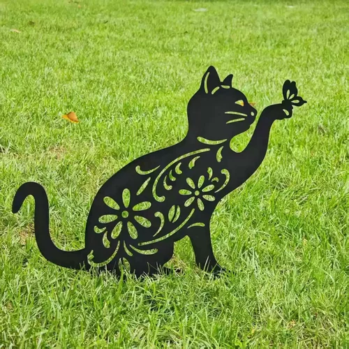 铁艺镂空大号猫咪创意剪影花插庭院花园草坪装饰造景插件园艺杂货