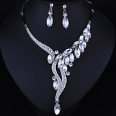 韩式 新娘夸张配饰红色水晶宝石水钻项链耳夹两件套装 宴会舞台饰品