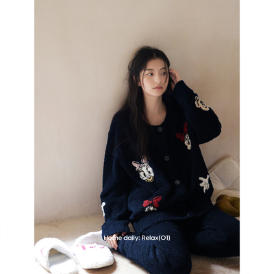 女冬季保暖半边绒开衫可外穿套装