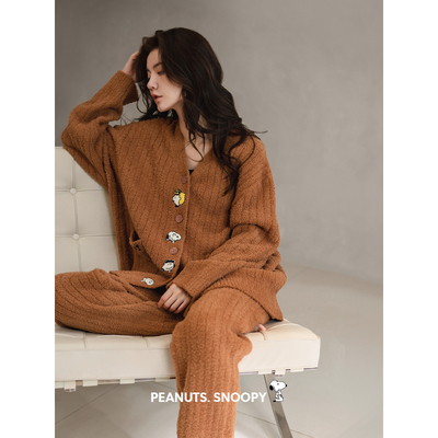 贝妍秋冬史努比长袖半边绒睡衣女