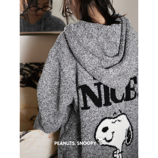 慵懒宅家少女家居服 保暖半边绒连帽套装 贝妍史努比新款 睡衣女冬季