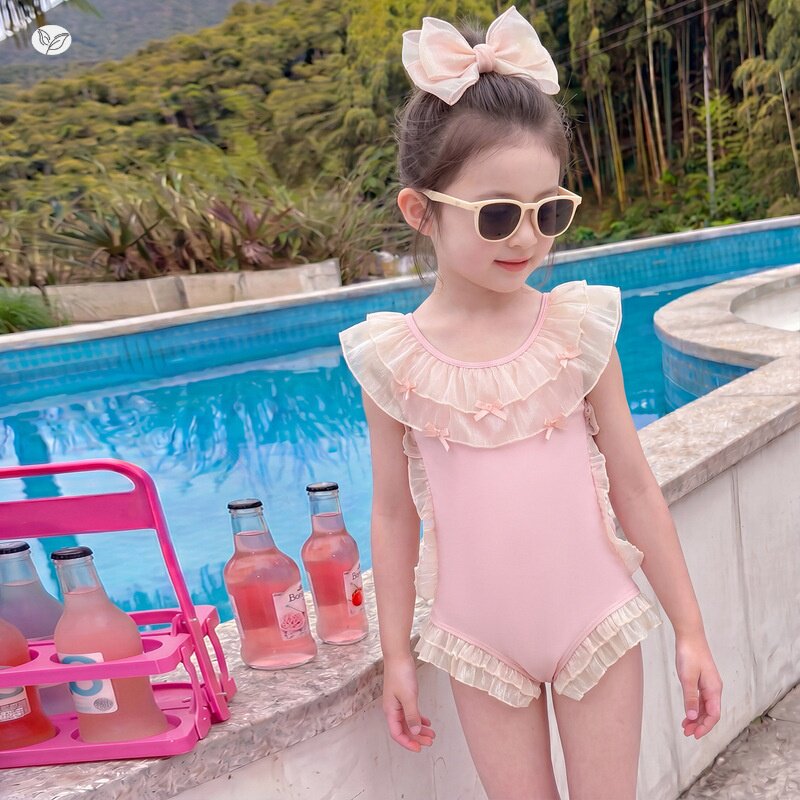 女童夏款泳服2026新款女孩洋气甜美泳装中大童韩系蕾丝边连体泳衣