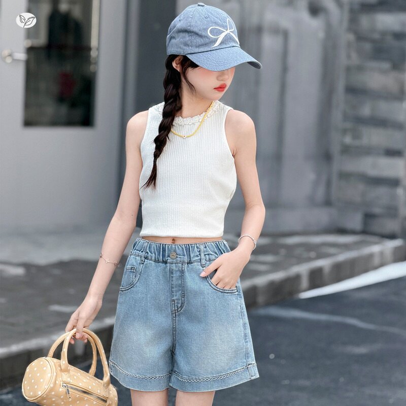 女童牛仔短裤夏装2026新款女大童韩版夏天休闲裤子女孩初中生热裤