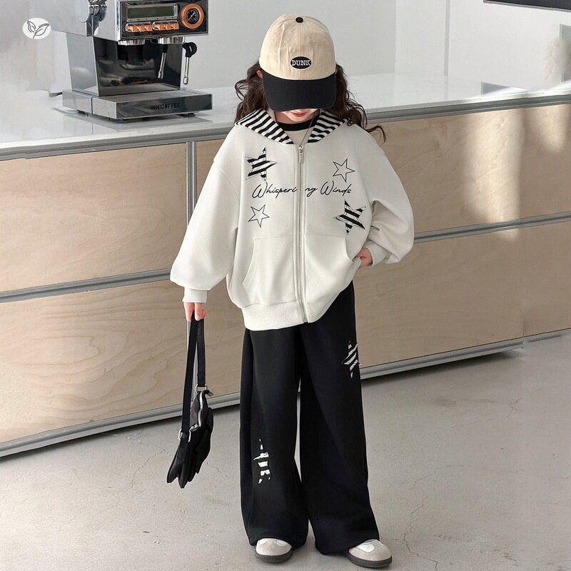 女童春天卫衣套装2026新款中大童星星连帽外套卫裤两件套休闲春装