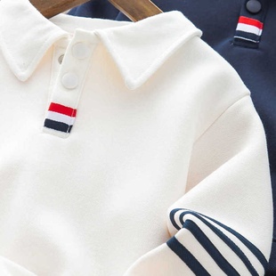 男童polo衫卫衣2025秋冬季加绒加厚外套儿童翻领中大童洋气上衣