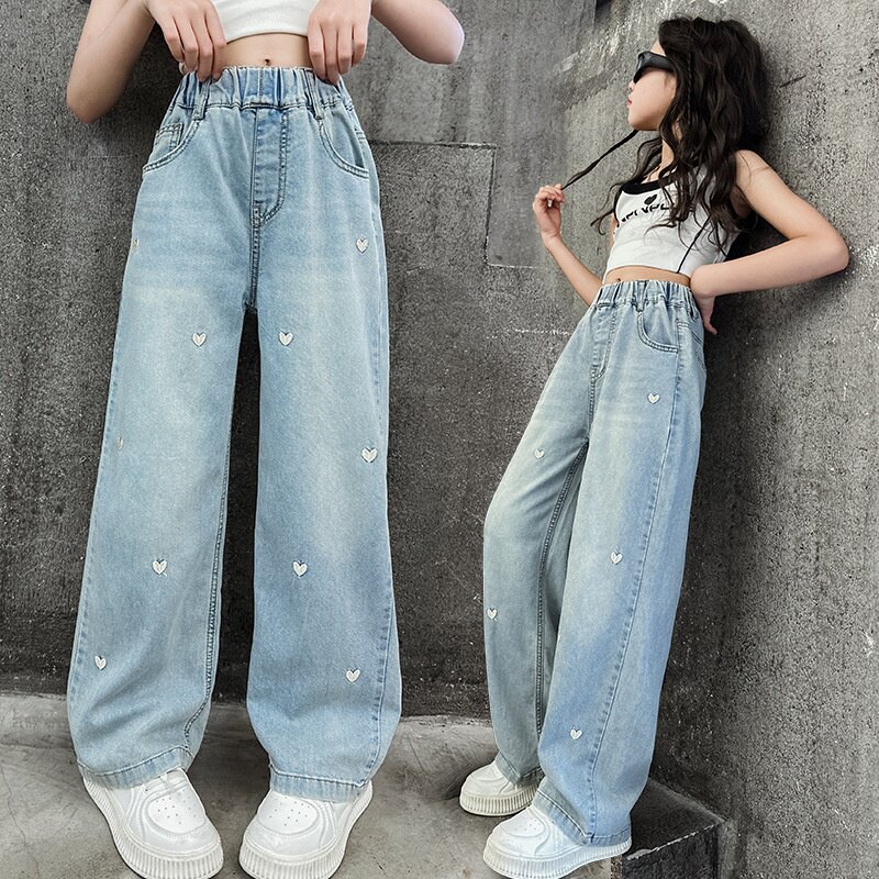 女童牛仔裤秋冬2026新款儿童直筒阔腿裤大童女孩春秋款裤子初中生