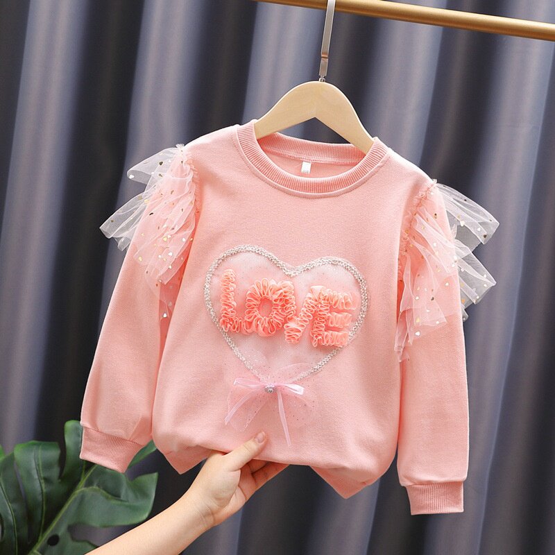 高档女童上衣春秋洋气韩版长袖纯棉t恤儿童春装粉色打底衫中大童8