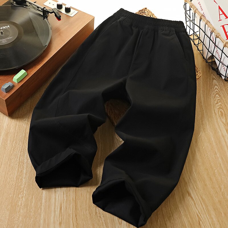 跨境童装春秋季休闲裤子男童阔腿宽松纯棉男裤透气直筒运动裤亲子