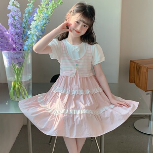 女童连衣裙夏装2025新款洋气儿童夏季裙子套装女孩大童时髦公主裙