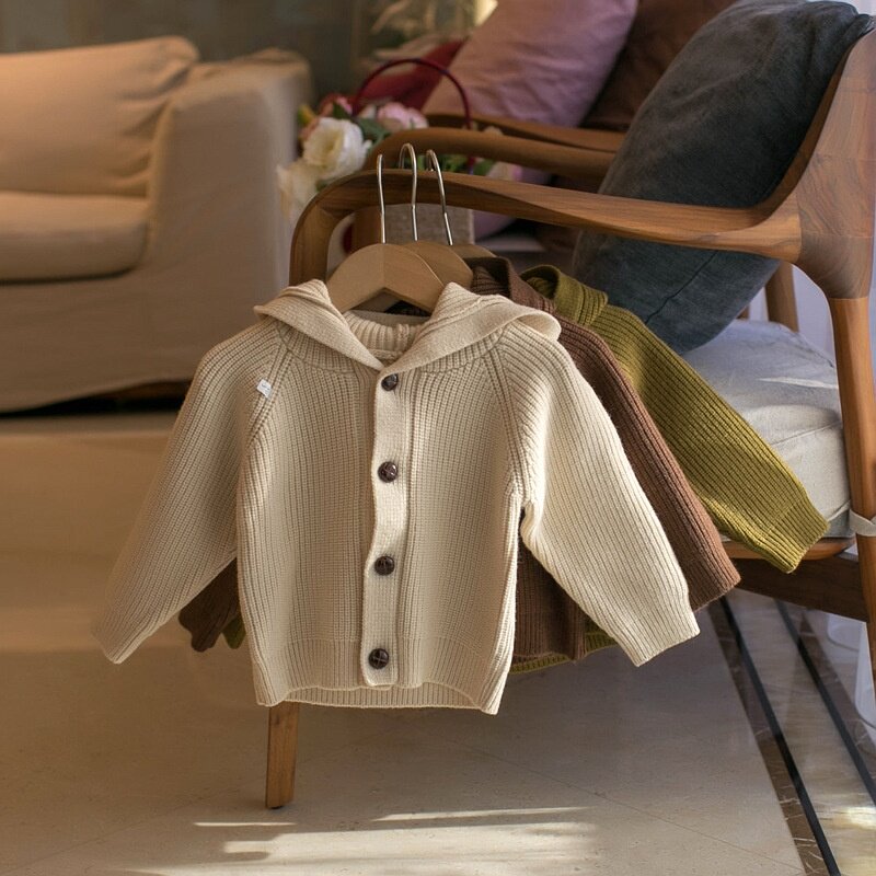 儿童毛衣外套秋冬季小童休闲风连帽开衫男童线衣女宝宝针织上衣潮