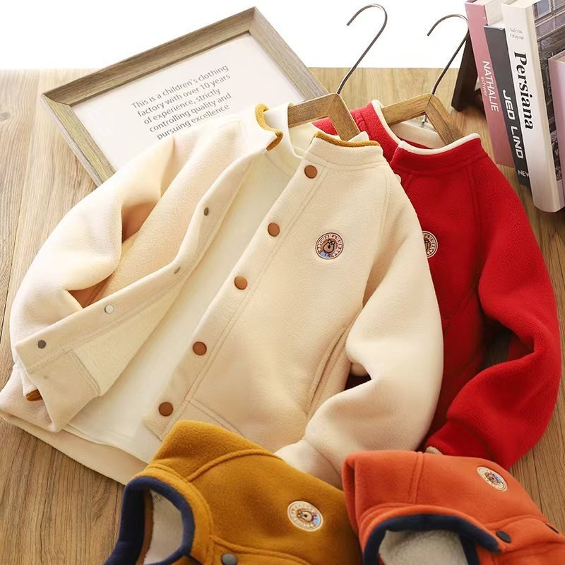 秋冬款男童加绒外套儿童防风保暖上衣时尚百搭中大童双面绒棒球服
