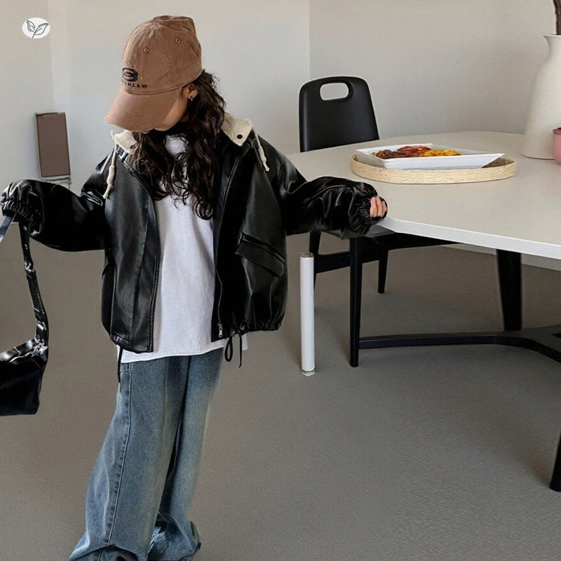 女童皮衣外套2026年秋季新款中大童连帽夹克衫短款卫衣开衫春秋装