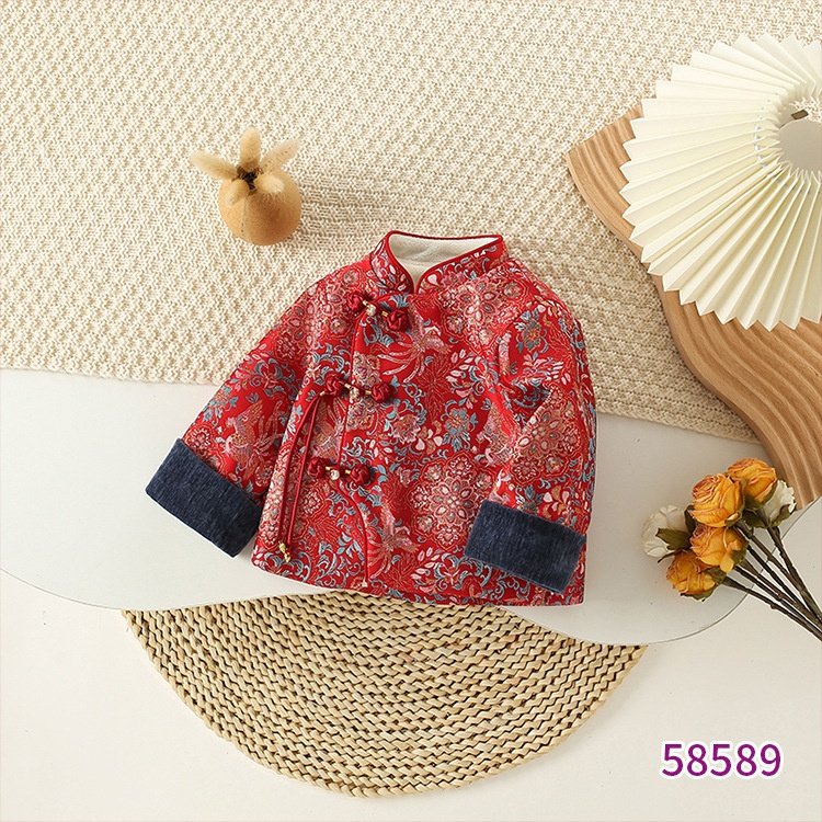 婴儿秋冬新款童装女童加绒棉袄中式国风儿童冬季保暖生日礼服外套