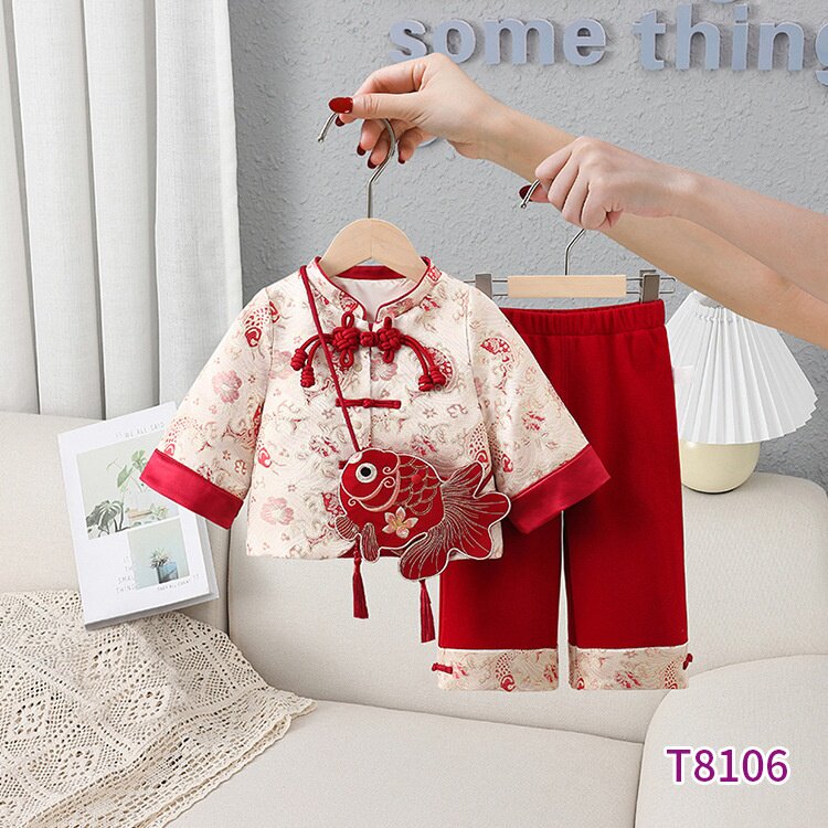 春秋新款周岁礼服套装男女宝宝中式喜庆唐装汉服婴儿生日抓周冠衣