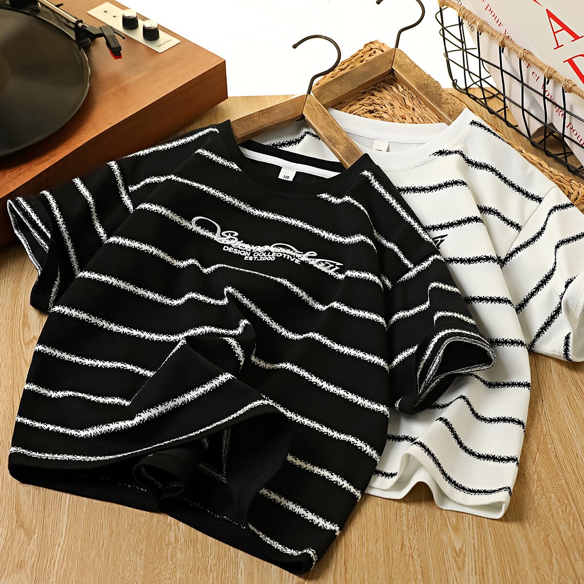 儿童短袖T恤26夏季条纹短袖T恤夏装青少年童装男童圆领针织上衣