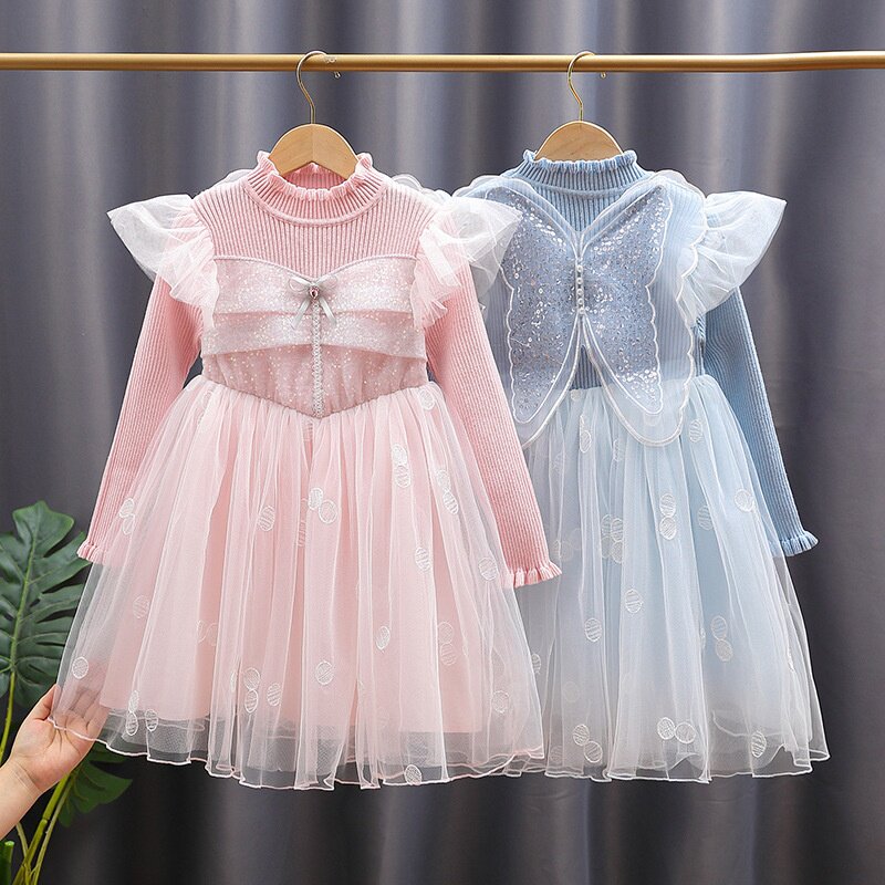 女童毛衣连衣裙春秋中大童长袖公主裙秋装洋气甜美儿童针织裙子