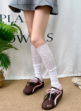 白色蕾丝复古小腿袜日系少女袜子夏jk长筒袜堆堆袜女袜子配小皮鞋