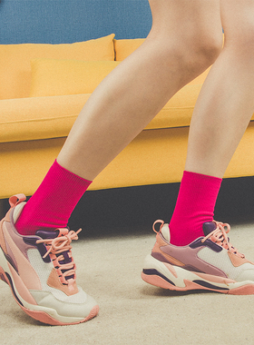 买一送一荧光糖果彩色袜子女中筒韩国纯色ins潮堆堆春夏季街头