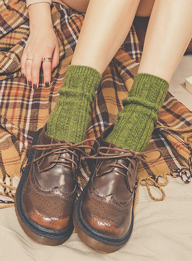 秋冬季加厚保暖复古麻花羊毛无骨中长筒袜子日系堆堆袜女韩配靴子
