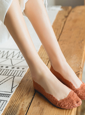 买一双一夏超薄蕾丝花边隐形袜子女硅胶防滑掉跟日系可爱浅口透气