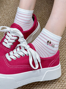 袜子女可爱腊肠狗刺绣条纹多巴胺学院风ins潮薄款短袜低帮吸汗