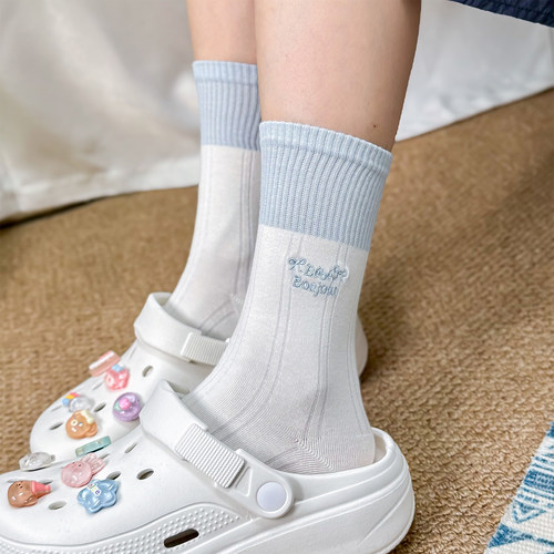 日系可爱卡通刺绣袜子女中筒袜ins潮百搭透气学院风