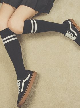 买一送一 小腿袜纯棉性感运动高筒长袜子女韩国潮学院风及膝盖袜