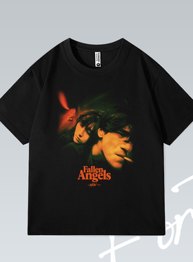 Fortee 堕落天使王家卫电影水洗落肩潮流印花重磅T恤男女宽松短袖