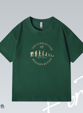 Fortee 本杰明巴顿奇事电影落肩潮流个性印花重磅T恤男女宽松短袖