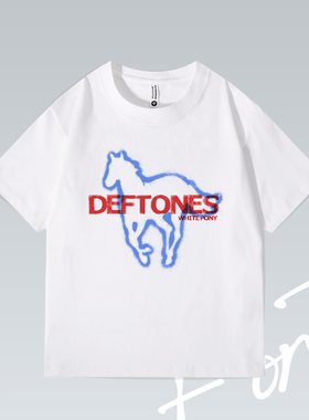 Fortee 亚声调Deftones White Pony摇滚印花重磅T恤男女宽松短袖