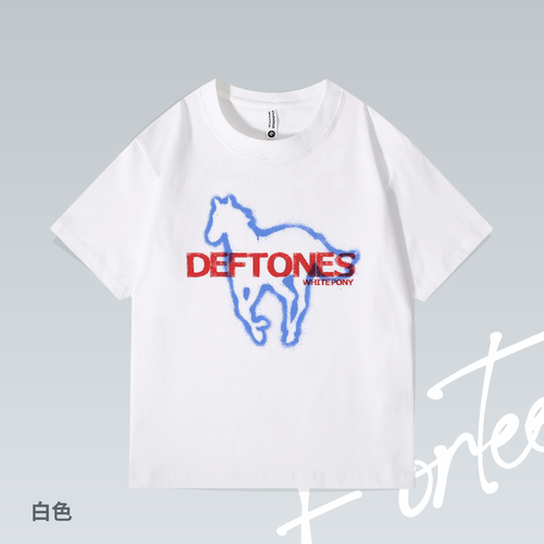 Fortee 亚声调Deftones White Pony摇滚印花重磅T恤男女宽松短袖