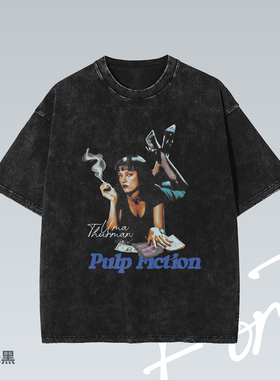 Fortee 低俗小说乌玛瑟曼 昆丁电影美式水洗重磅T恤男女宽松短袖