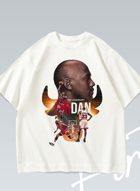 篮球之神潮流印花原创印花纯棉美式重磅落肩宽松短袖T恤男女
