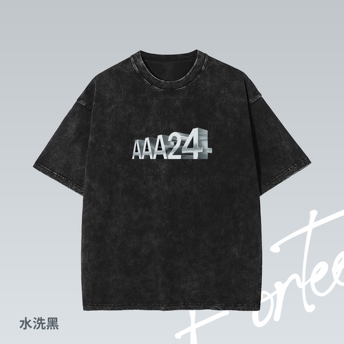 Fortee 金属A24 logo电影影迷街头水洗做旧印花重磅男T恤宽松短袖